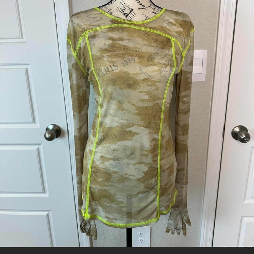 Dolls Kill Sheer Camouflage Top with Neon Accents